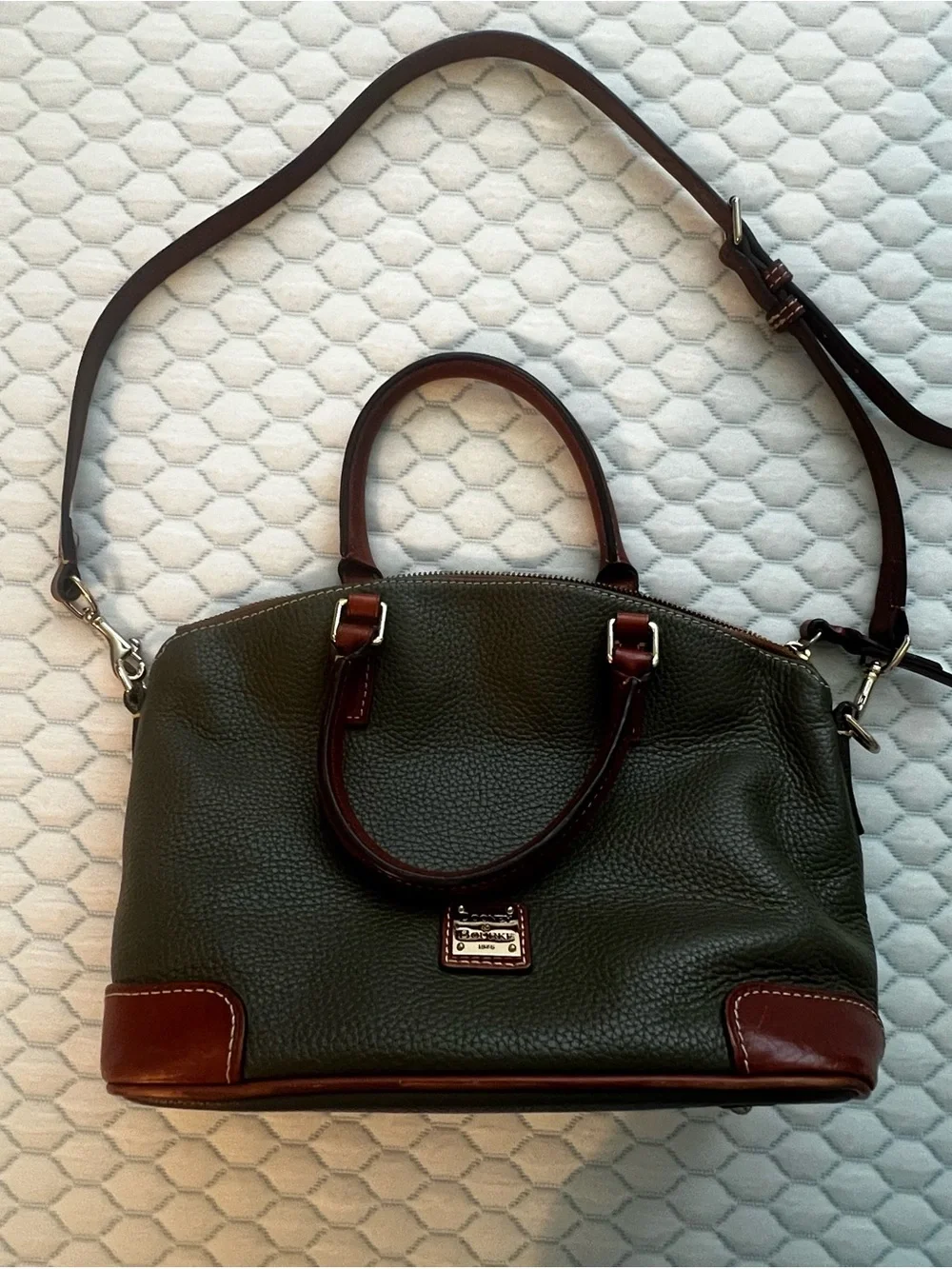 Dooney & Bourke Olive Satchel with Brown Trim